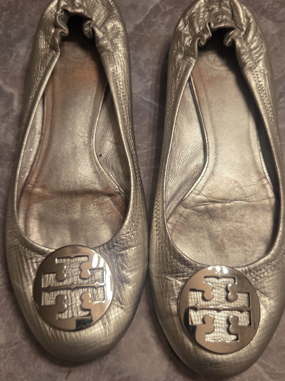 Tory Burch Metallic Silver Reva Ballet Flats